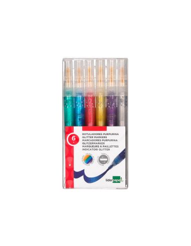 Rotulador Liderpapel Efecto Purpurina Metalizada Punta Reversible Bolsa De 6 Unidades Colores Surtidos
