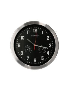 Reloj Q-Connect De Pared Metalico Redondo 35,5 Cm Movimiento Silencioso Color Cromado Con Esfera Negra 2