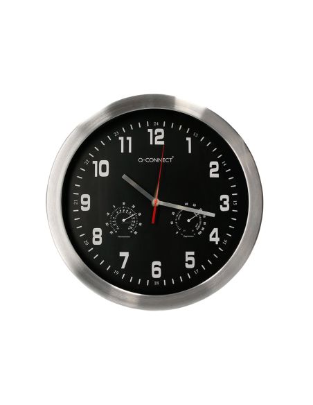 Reloj Q-Connect De Pared Metalico Redondo 35,5 Cm Movimiento Silencioso Color Cromado Con Esfera Negra
