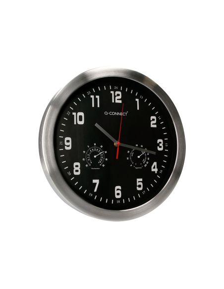Reloj Q-Connect De Pared Metalico Redondo 35,5 Cm Movimiento Silencioso Color Cromado Con Esfera Negra