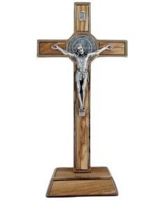 Cruz San Benito Madera Metal Dorado 20Cm