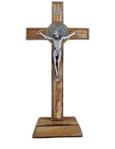 Cruz San Benito Madera Metal Dorado 20Cm