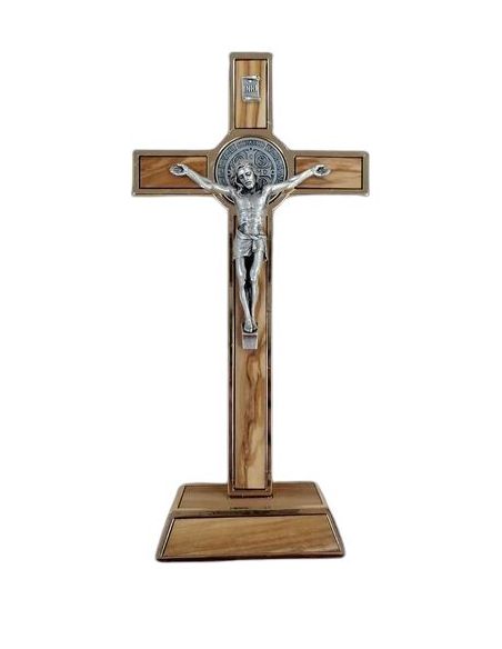 Cruz San Benito Madera Metal Dorado 20Cm