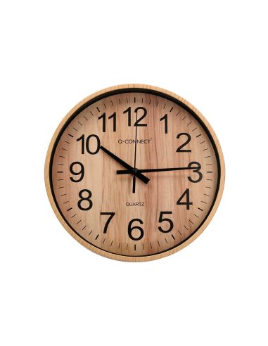 Reloj Q-Connect De Pared De Plastico Redondo 25,7 Cm Movimiento Silencioso Color Madera Natural