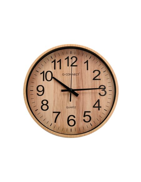 Reloj Q-Connect De Pared De Plastico Redondo 25,7 Cm Movimiento Silencioso Color Madera Natural