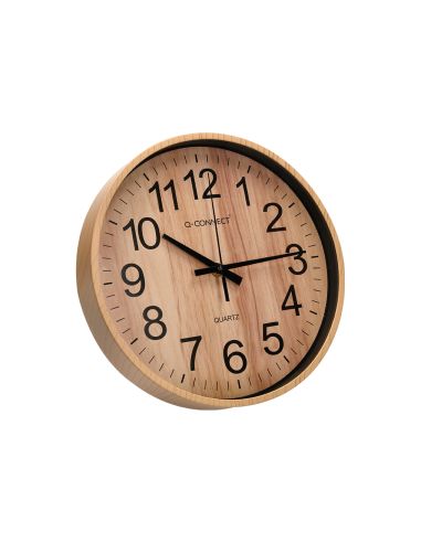 Reloj Q-Connect De Pared De Plastico Redondo 25,7 Cm Movimiento Silencioso Color Madera Natural