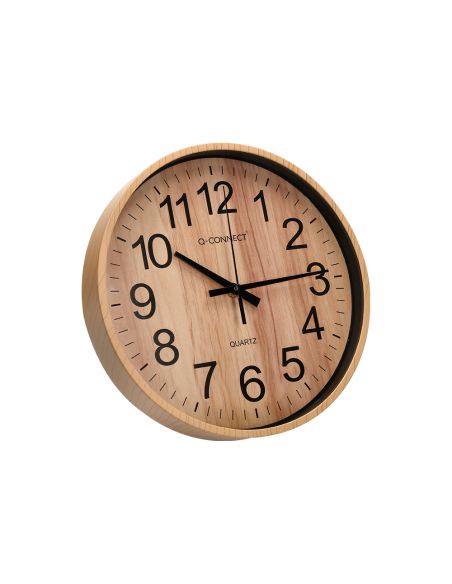 Reloj Q-Connect De Pared De Plastico Redondo 25,7 Cm Movimiento Silencioso Color Madera Natural