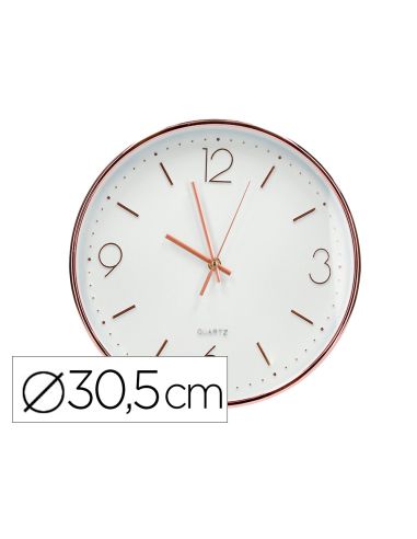 Reloj Q-Connect De Pared Metalico Redondo 30,5 Cm Movimiento Silencioso Color Rosa Dorado