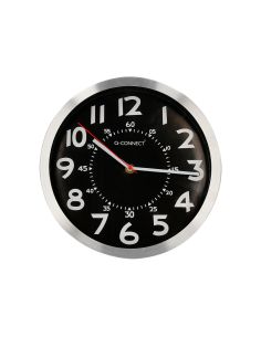 Reloj Q-Connect De Pared Metalico Redondo 25 Cm Movimiento Silencioso Color Negro Con Esfera Cromado 2