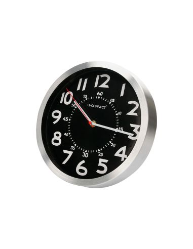 Reloj Q-Connect De Pared Metalico Redondo 25 Cm Movimiento Silencioso Color Negro Con Esfera Cromado