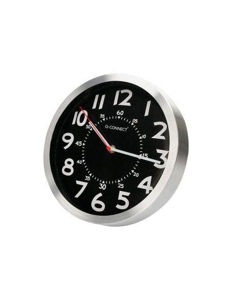 Reloj Q-Connect De Pared Metalico Redondo 25 Cm Movimiento Silencioso Color Negro Con Esfera Cromado
