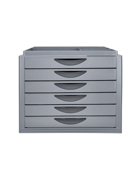 Fichero Cajones De Sobremesa Q-Connect Bandeja Organizadora Superior 6 Cajones Color Gris Opaco