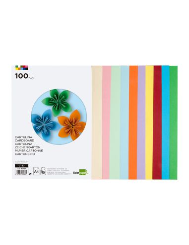 Cartulina Liderpapel A4 180G/M2 25 Colores Surtidos Paquete De 100 Hojas