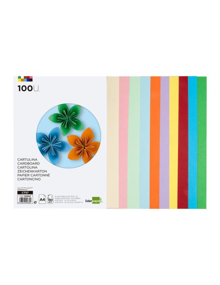 Cartulina Liderpapel A4 180G/M2 25 Colores Surtidos Paquete De 100 Hojas