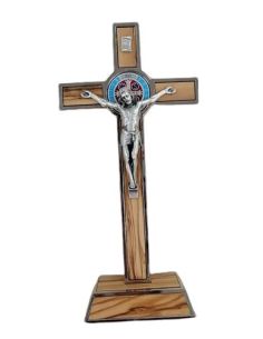 Cruz San Benito C/Base Color,Madera Metal Plateado 20Cm