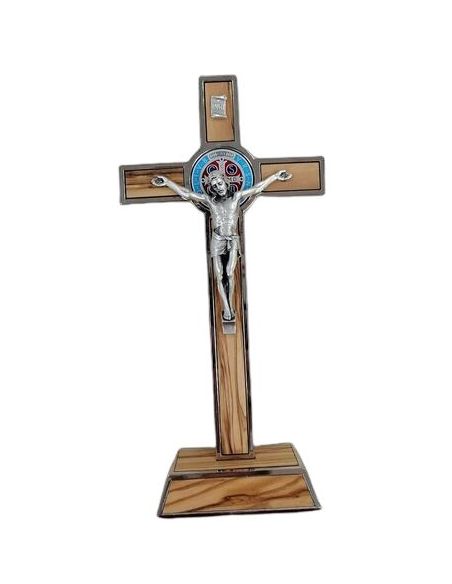 Cruz San Benito C/Base Color,Madera Metal Plateado 20Cm