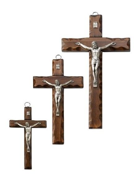 Cruz Madera Cuerpo Metal Plateado 16Cm