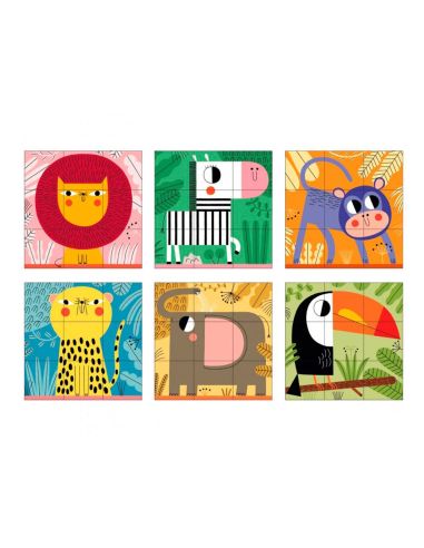 Puzle Goula Cubos De Carton Animales Selva 6 Escenas Diferentes 9 Piezas|Libreriasalesiana