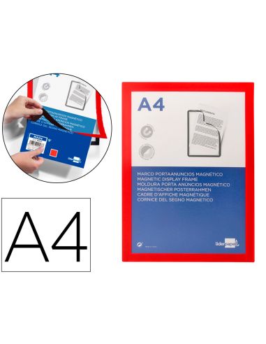Marco Porta Anuncios Liderpapel Magnetico Din A4 Dorso Adhesivo Removible Color Rojo