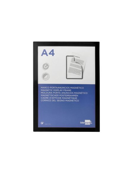 Marco Porta Anuncios Liderpapel Magnetico Din A4 Dorso Adhesivo Removible Color Negro