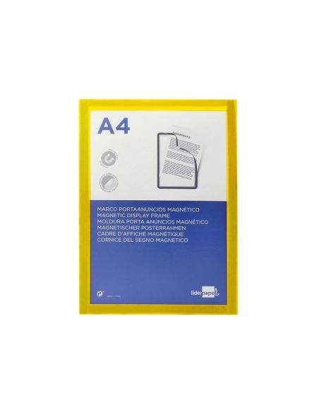 Marco Porta Anuncios Liderpapel Magnetico Din A4 Dorso Adhesivo Removible Color Amarillo