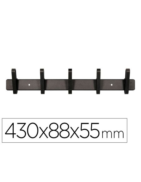 Perchero Liderpapel Pared Metalico 5 Colgadores Color Negro 430X88X55 Mm