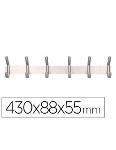 Perchero Liderpapel Pared Metalico 6 Colgadores Color Plata Mate 430X88X55 Mm