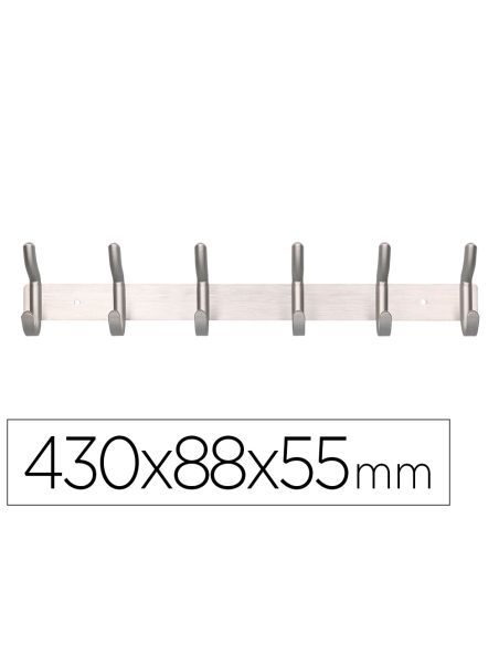 Perchero Liderpapel Pared Metalico 6 Colgadores Color Plata Mate 430X88X55 Mm
