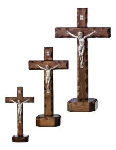 Cruz Madera C/Base Cuerpo Metal Plateado 18Cm