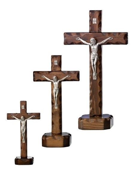 Cruz Madera C/Base Cuerpo Metal Plateado 18Cm