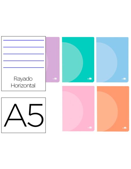 Libreta Liderpapel 360 Tapa De Plastico A5 48 Hojas 90Gr Horizontal Con Doble Margen Colores Pastel