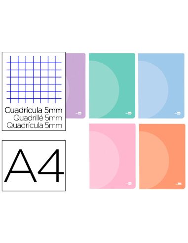 Libreta Liderpapel 360 Tapa De Plastico A4 48 Hojas 90Gr Cuadro 5Mm Con Doble Margen Colores Pastel