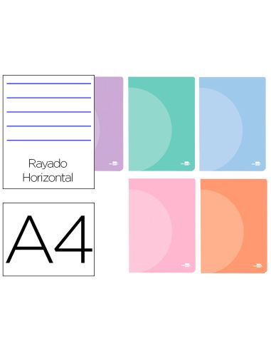 Libreta Liderpapel 360 Tapa De Plastico A4 48 Hojas 90Gr Horizontal Con Doble Margen Colores Pastel
