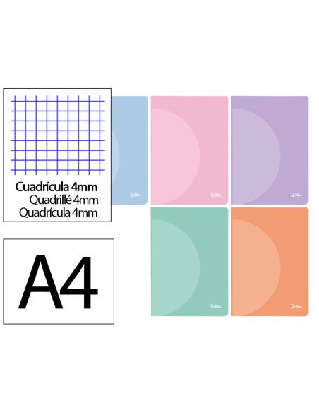 Libreta Liderpapel 360 Tapa De Plastico A4 48 Hojas 90Gr Cuadro 4Mm Con Margen Colores Pastel Surtidos