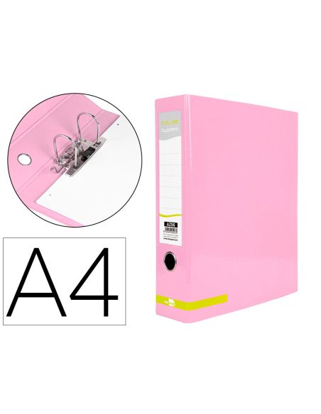 Archivador De Palanca Liderpapel A4 Color System Forrado Sin Rado Lomo 80 Mm Rosa Compresor Metalico