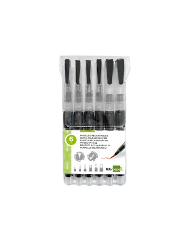 Pincel Liderpapel Recargable Para Productos Acuarelables Set De 6 Unidades Grosor Puntas Surtidas