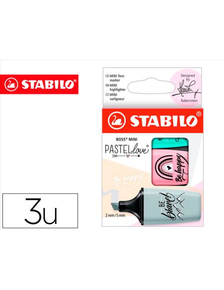 Rotulador Stabilo Boss Mini Pastel Love Estuche De 3 Unidades Pizca De Menta/Rubor Rosa/Toque De Turquesa