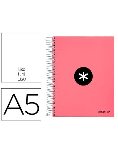 Cuaderno Espiral A5 Micro Antartik Tapa Forrada120H 90 Gr Liso 5 Bandas 6 Taladros Color Coral
