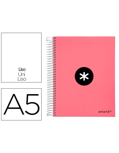 Cuaderno Espiral A5 Micro Antartik Tapa Forrada120H 90 Gr Liso 5 Bandas 6 Taladros Color Coral