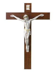 Cruz Madera Nogal Cuerpo Resina Plateada/Dor. 39X60Cmcm