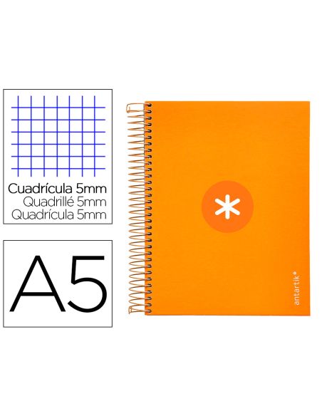 Cuaderno Espiral A5 Micro Antartik Tapa Forrada120H 90 Gr Cuadro 5Mm 5 Bandas6 Taladros Color Mostaza
