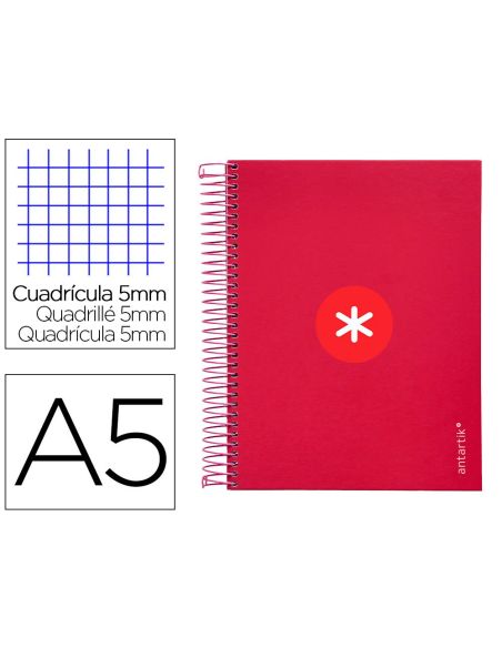 Cuaderno Espiral A5 Micro Antartik Tapa Forrada120H 90 Gr Cuadro 5Mm 5 Bandas6 Taladros Color Frambuesa|Libreriasalesiana