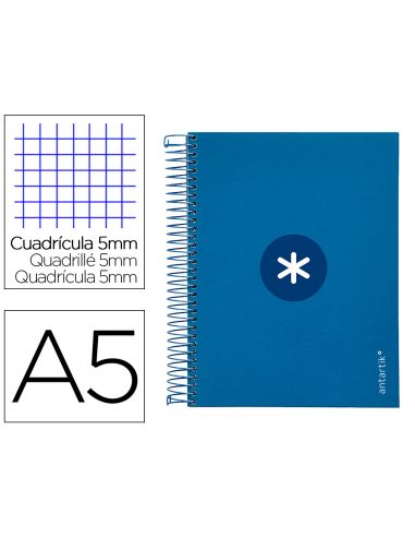 Cuaderno Espiral A5 Micro Antartik Tapa Forrada120H 90 Gr Cuadro 5Mm 5 Bandas6 Taladros Color Azul Oscuro
