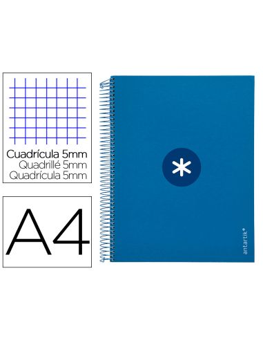 Cuaderno Espiral A4 Micro Antartik Tapa Forrada 120H 90 Gr Cuadro 5Mm 5 Bandas 4 Taladros Color Azul Marino