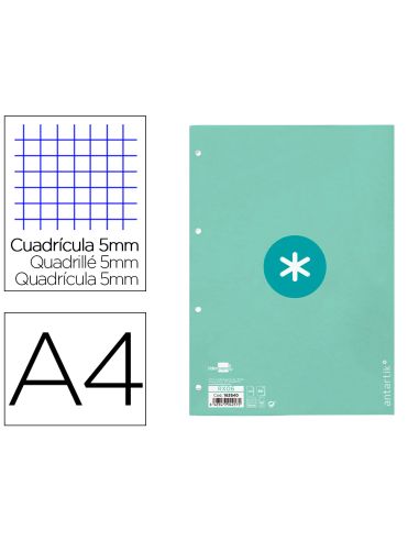 Recambio Antartik A4 80 Hojas 90Gr Cuadro 5 Mm 4 Taladros 1 Banda Marco Color Menta