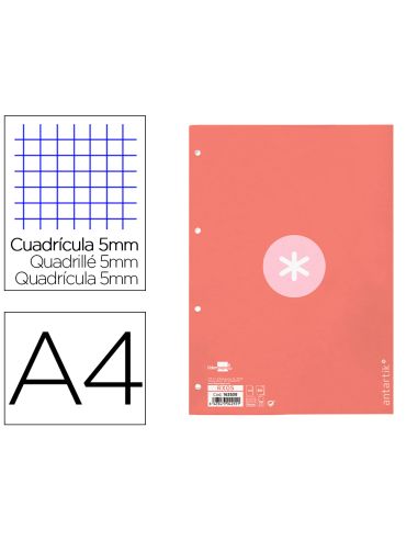 Recambio Antartik A4 80 Hojas 90Gr Cuadro 5 Mm 4 Taladros 1 Banda Marco Color Rosa