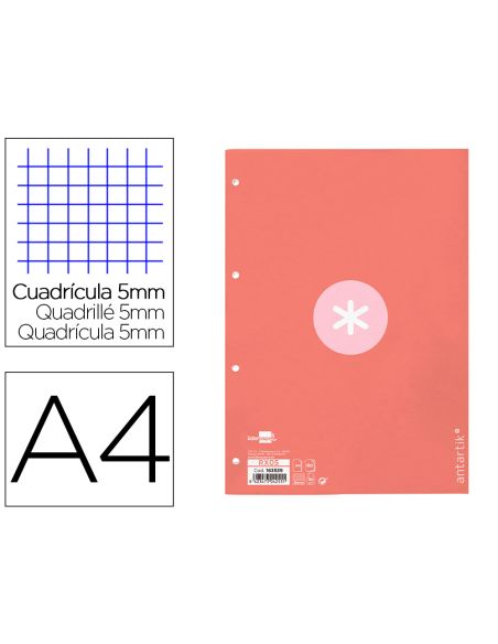 Recambio Antartik A4 80 Hojas 90Gr Cuadro 5 Mm 4 Taladros 1 Banda Marco Color Rosa