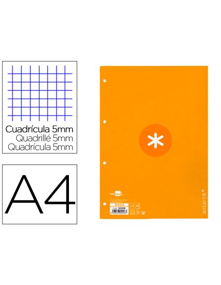 Recambio Antartik A4 80 Hojas 90Gr Cuadro 5 Mm 4 Taladros 1 Banda Marco Color Mostaza