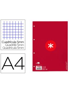 Recambio Antartik A4 80 Hojas 90Gr Cuadro 5 Mm 4 Taladros 1 Banda Marco Color Frambuesa