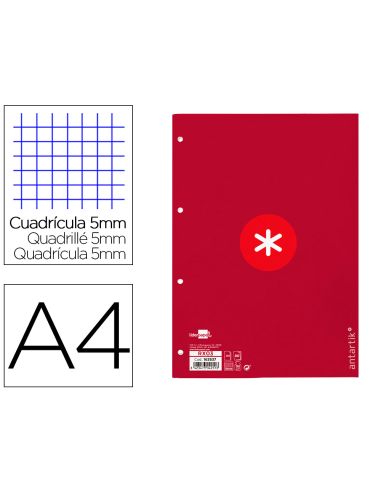 Recambio Antartik A4 80 Hojas 90Gr Cuadro 5 Mm 4 Taladros 1 Banda Marco Color Frambuesa